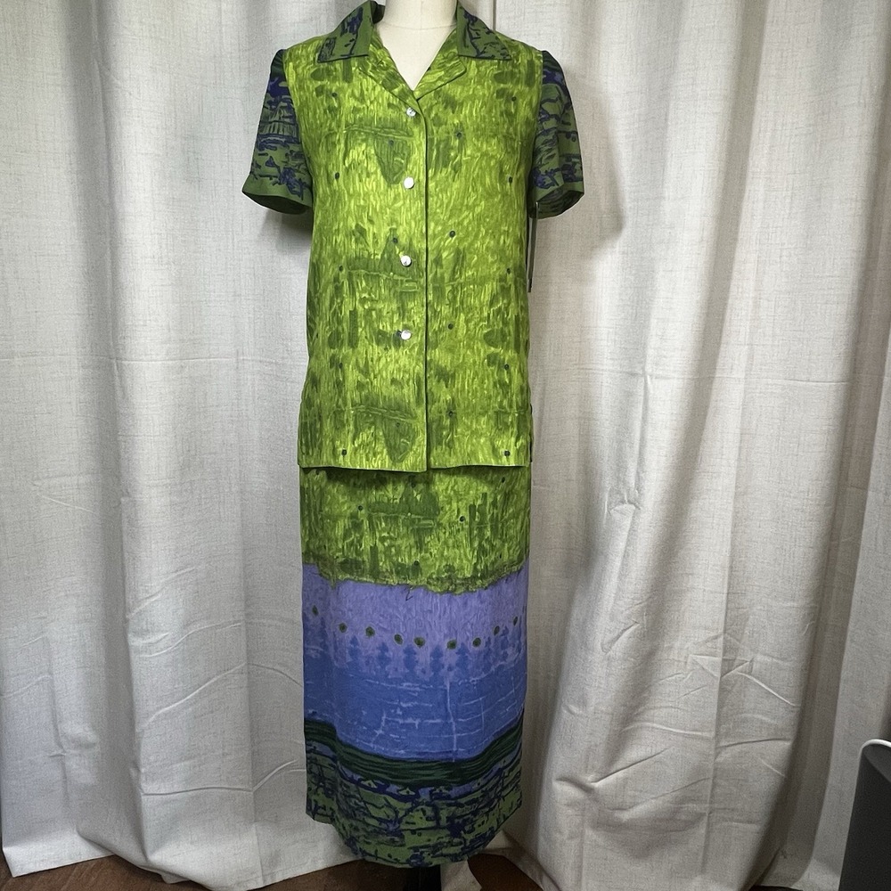 New Jessica Howard Lime Green Sleeveless Dress Jacket Top 2pc Set‎ Sz 6 Abstract